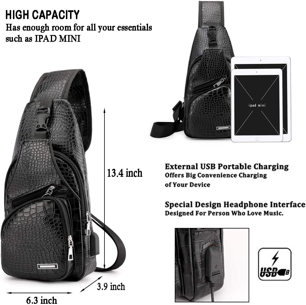 Men's Sling Bag Lightweight Waterproof Shoulder Crossbody Bag with USB Charging Port Brown - Image 3